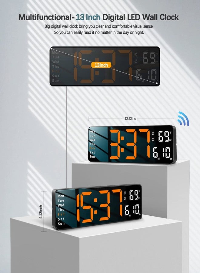 JoFomp Digital Wall Clock - 13" Large LED Display, Loud Alarm, Remote Control, DST, Auto-Dimming, Date and Day, Timer, Temperature - 12/24H Format - Ideal for Living Room, Bedroom, Kitchen - Image 2