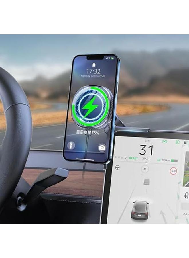 إيروريكس حامل هاتف لسيارة Tesla Model 3 Y حامل هاتف لاسلكي للشحن بمغناطيس فائق مع تعديل دوران متعدد بزاوية 360 درجة لجميع هواتف Iphone وAndroid مع حلقة مغناطيسية - Image 5
