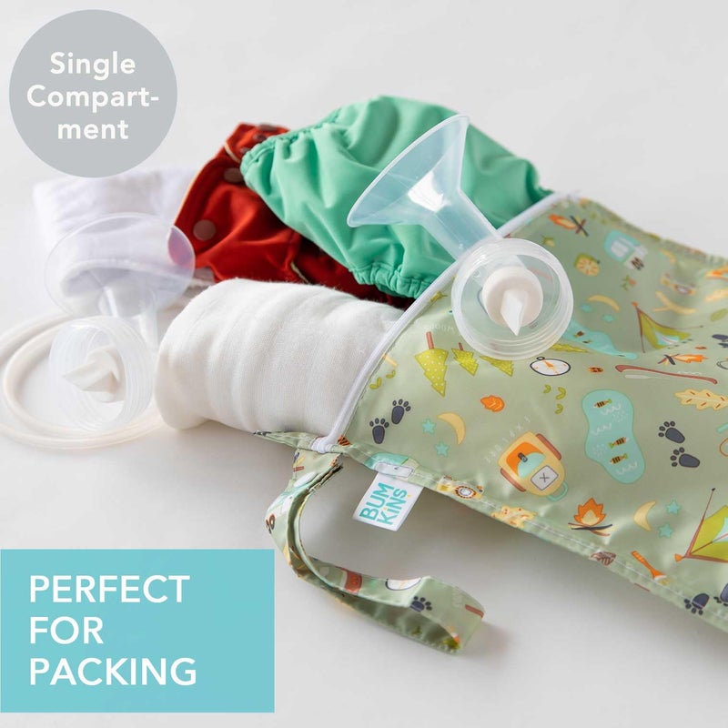 Bumkins Waterproof Wet Bag for Baby, Travel, Swim Suit, Cloth Diapers, Pump Parts, Pool, Beach, Gym Clothes, Toiletry, Hook to Stroller, Daycare, Zipper Reusable Wetdry Packing Pouch, Camp Gear Green - Image 2