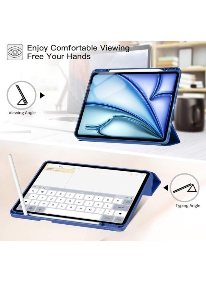 ELTRAZONE Blue Gray Slim Trifold Stand Case for iPad Air 13" M2 (2024) & iPad Pro 12.9" (6th/5th/4th Gen) – Pencil Holder & TPU Backing - Image 3