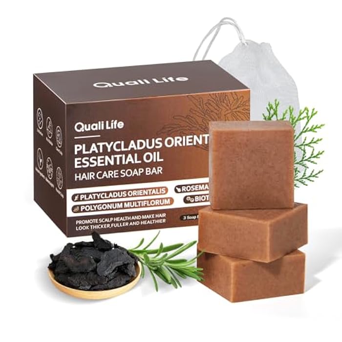 Shampoo Bar with Herbal Essential Oil for Hair Growth, Strengthening & Volumizing, Organic Soap with Platycladus Oil, Polygonum Multiflorum，Rosemary & Biotin, Natural Soap for Thinning Hair, Pack of 3 - Image 1