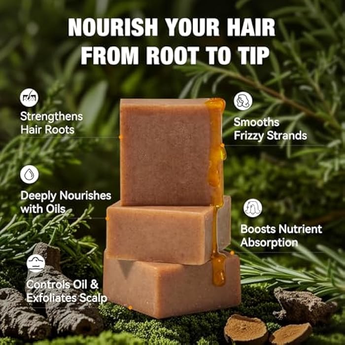 Shampoo Bar with Herbal Essential Oil for Hair Growth, Strengthening & Volumizing, Organic Soap with Platycladus Oil, Polygonum Multiflorum，Rosemary & Biotin, Natural Soap for Thinning Hair, Pack of 3 - Image 2