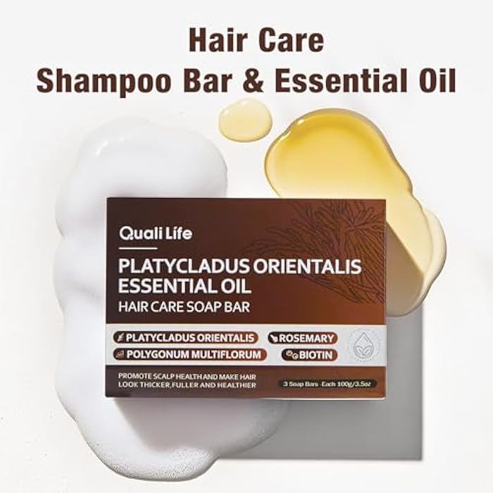 Shampoo Bar with Herbal Essential Oil for Hair Growth, Strengthening & Volumizing, Organic Soap with Platycladus Oil, Polygonum Multiflorum，Rosemary & Biotin, Natural Soap for Thinning Hair, Pack of 3 - Image 5