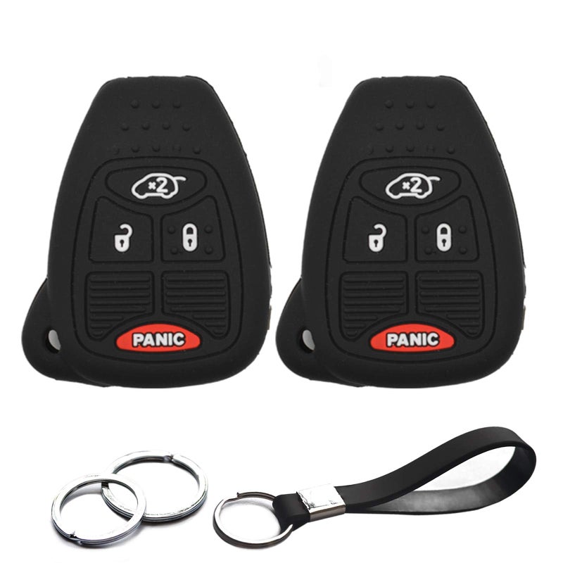 INFIPAR 2pcs Compatible with Dodge Avenger Caliber Durango Magnum Nitro Jeep Compass Liberty Patriot Wrangler Chrysler 200 Aspen Pacifica PT Cruiser Sebring Key Fob Cover Case Key Chain Shell Holder