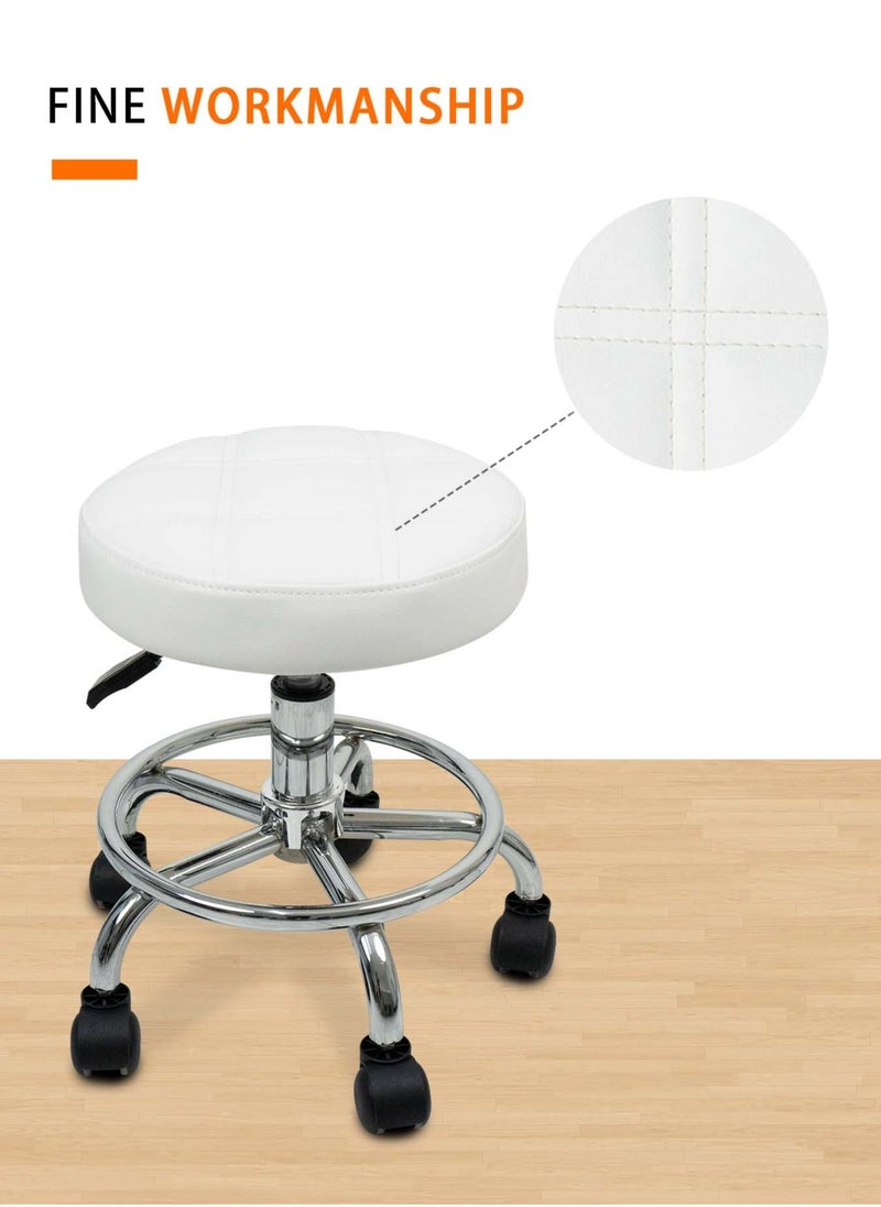 Meishida Pully Stool Bar Chair Round Rolling Stool Chair with Faux Leather Height Adjustable for Salon, Office, Home and Lab (White)  - Image 5