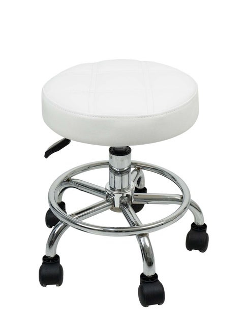 Pully Stool Bar Chair Round Rolling Stool Chair with Faux Leather Height Adjustable for Salon, Office, Home and Lab (White)