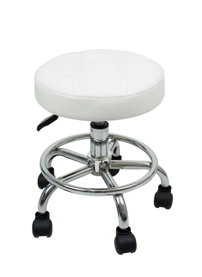 Meishida Pully Stool Bar Chair Round Rolling Stool Chair with Faux Leather Height Adjustable for Salon, Office, Home and Lab (White)  - Image 1