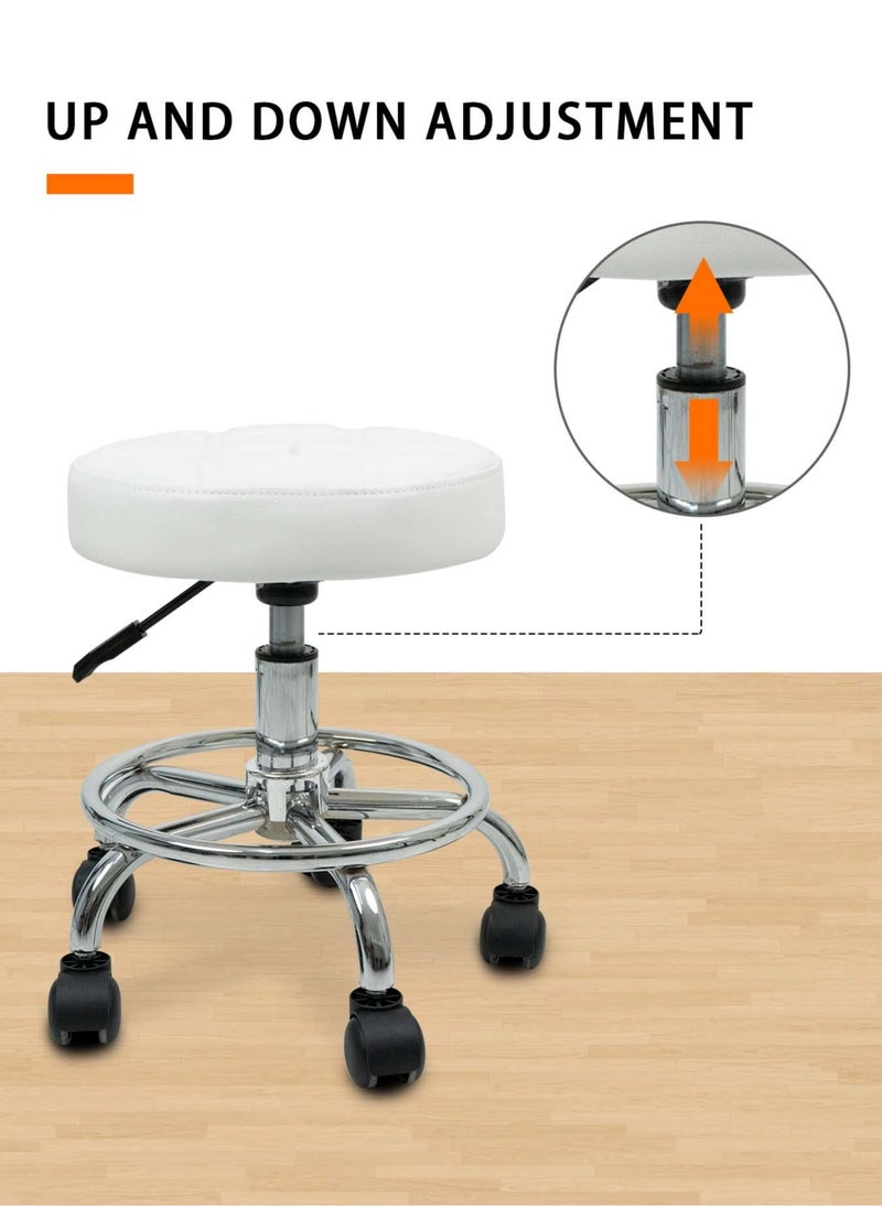 Meishida Pully Stool Bar Chair Round Rolling Stool Chair with Faux Leather Height Adjustable for Salon, Office, Home and Lab (White)  - Image 3
