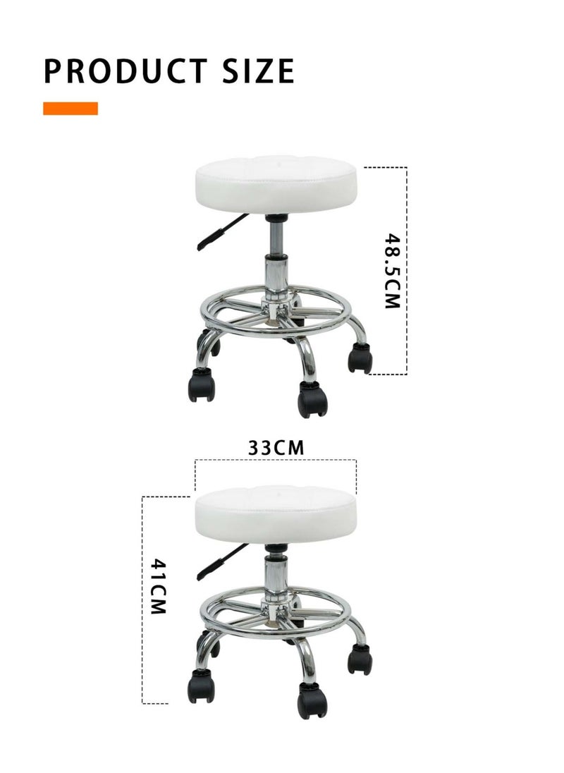 Meishida Pully Stool Bar Chair Round Rolling Stool Chair with Faux Leather Height Adjustable for Salon, Office, Home and Lab (White)  - Image 4