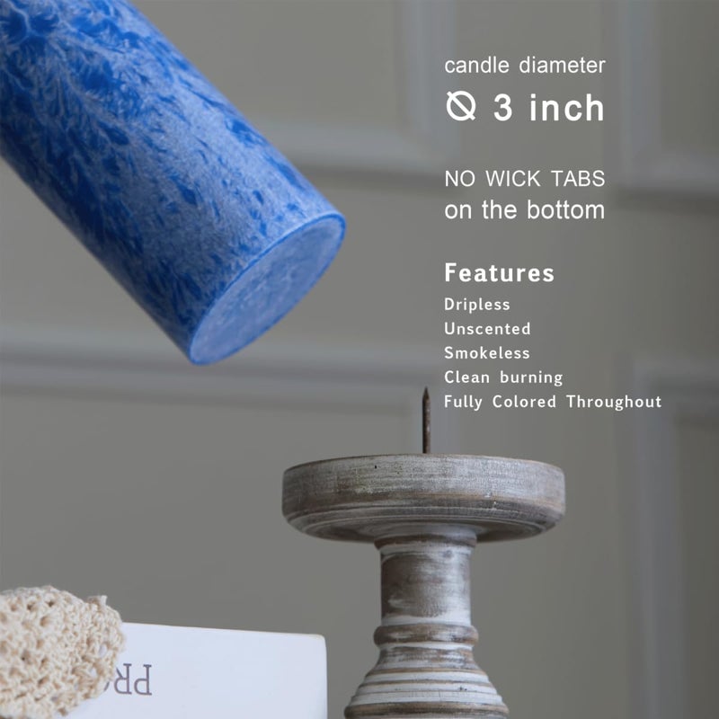 MOZEAL Hand-Poured, Unscented Blue Crystal Pillar Decorative Candles, Elegant Set of 3 in Different Sizes (3"x4", 3"x5", 3"x6"), Luxurious DÃ©cor for Homes & Events - Image 2