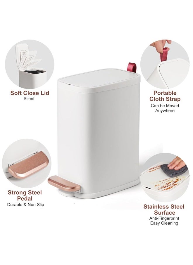 Bukela Bathroom Trash Can with Lid - Small Stainless Steel Garbage Can  6.5L Compact Metal Garbage Bin with Step Pedal, Removable Inner Bucket Slim Narrow Wastebasket for Toilet, Office, Bedroom  - Image 3