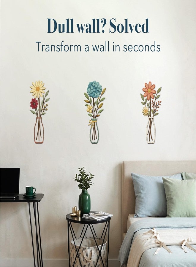 CarryWise 3 Piece Metal Flower Wall Art for Bedroom Living Room Rustic Farmhouse Floral Wall Decor for Bathroom Dining Room Boho Home Decorations Modern Minimalism Walls Hanging Sculptures(Yellow Blue) - Image 4