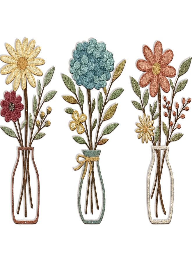 CarryWise 3 Piece Metal Flower Wall Art for Bedroom Living Room Rustic Farmhouse Floral Wall Decor for Bathroom Dining Room Boho Home Decorations Modern Minimalism Walls Hanging Sculptures(Yellow Blue) - Image 1
