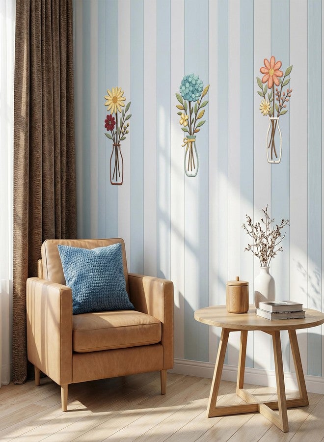 CarryWise 3 Piece Metal Flower Wall Art for Bedroom Living Room Rustic Farmhouse Floral Wall Decor for Bathroom Dining Room Boho Home Decorations Modern Minimalism Walls Hanging Sculptures(Yellow Blue) - Image 5