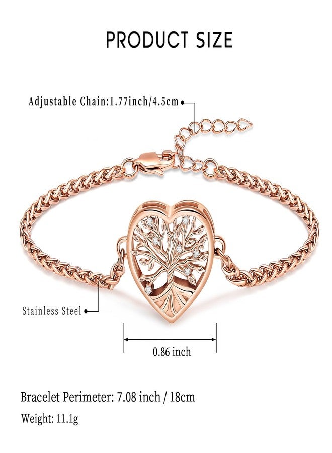 shajwo Cremation Jewelry Tree of Life Heart Urn Bracelet for Human Ashes for Women Men Adjustable Memorial Keepsake Link Bracelet,Rose Gold - Image 2