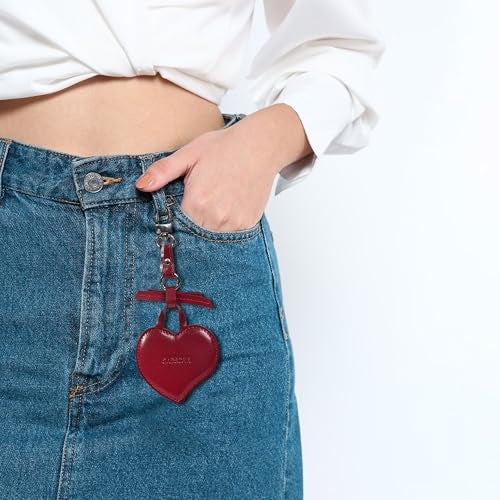 Sassora Genuine Leather Heart Shape Small Key Ring For Women (Cherry), Red - Image 4