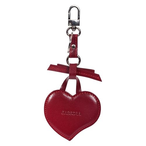 Sassora Genuine Leather Heart Shape Small Key Ring For Women (Cherry), Red - Image 1