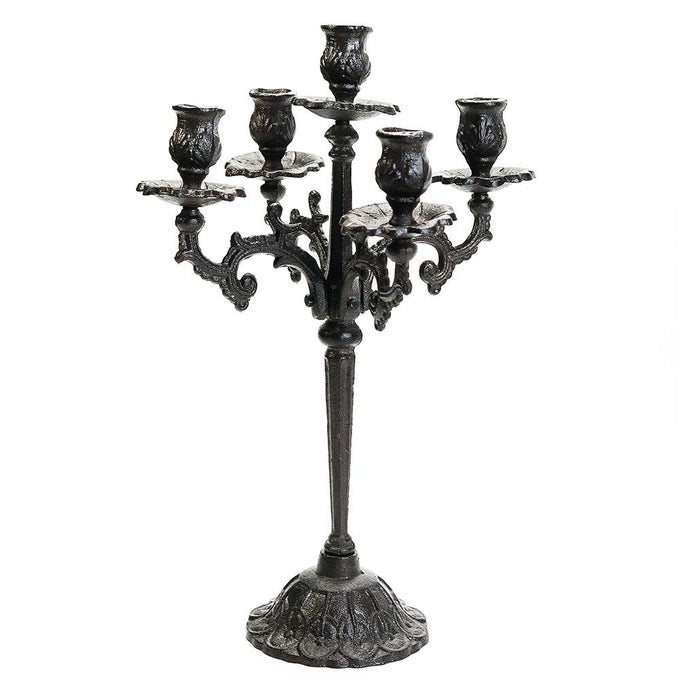 HEAVY DUTY CAST IRON CANDLESTICK HOLDERS HANDCRAFTED VINTAGE CANDELABRA 17INCH TALL 5 ARMS CANDLE HOLDERS DECORATIVE PILLAR CANDLE STAND FOR CHRISTMAS BIRTHDAY WEDDING HOME PARTY