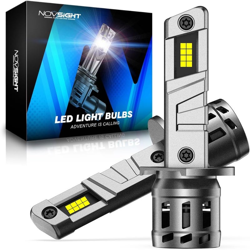 NOVSIGHT H1 LED Headlight Bulb - 27000LM Mini Size H1 Headlight Bulb, 600% 6500K Cool White Super Bright Conversion Kit, Plug and Play,IP68 Waterproof,Pack of 2 - Image 1