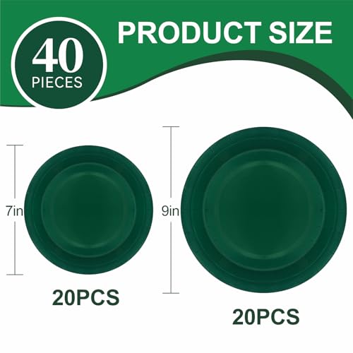 Aixuler 40Pcs Disposable Paper Plates Green,Including 20pcs 9" and 20pcs 7" Plates,Strong and Sturdy Disposable Plates for Party, Dinner, Holiday, Picnic,Birthday Party, Dinner Table, Wedding - Image 2