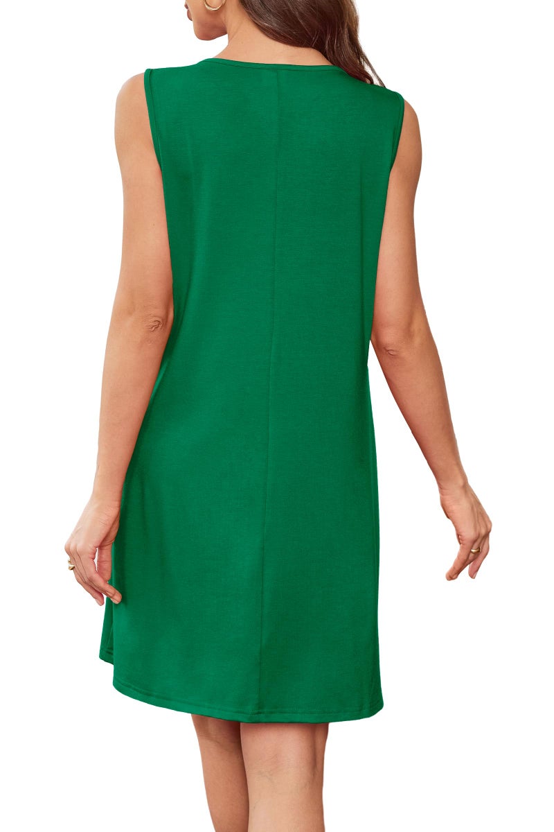 BKRIVE Summer Dresses for Women Sleeveless Pleated Sundress Lace Scoop Neck Beach Shift Dress Green L - Image 5