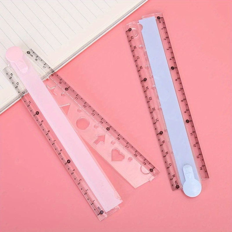 2 Pcs Green and Pink Transparent Plastic Folding Geometric Rulers for Students - Image 2