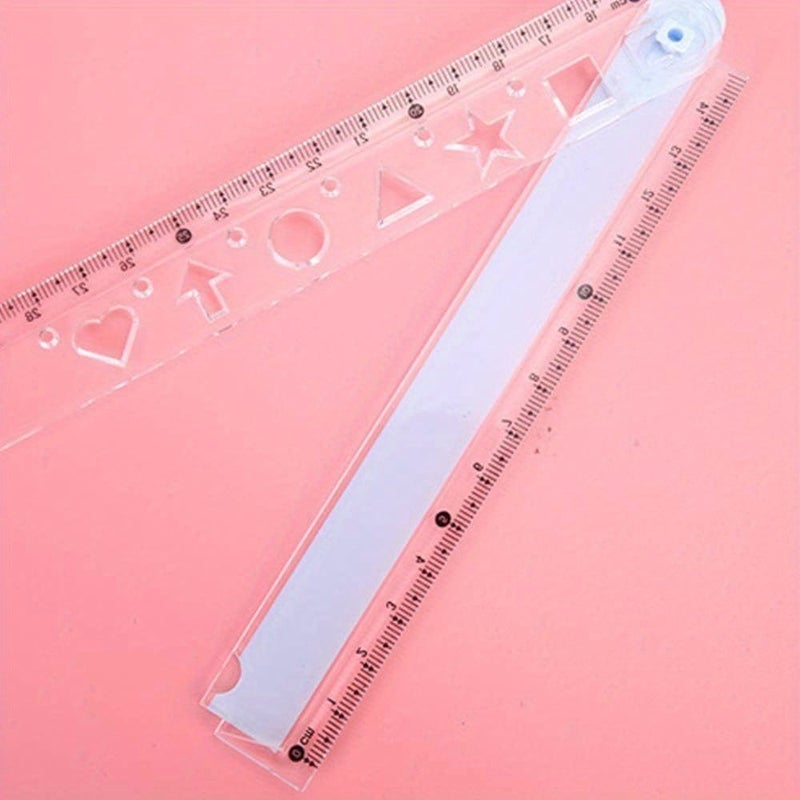2 Pcs Green and Pink Transparent Plastic Folding Geometric Rulers for Students - Image 3