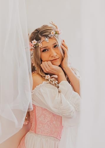 MOSTORY Pink Fairy Antler Headpiece - Elf Flower Crown Woodland Floral Circlet Forest Deer Horns Headband for Women Renaissance Cosplay Renfaire Fantasy Halloween Accessory - Image 5