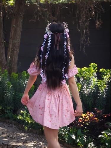 MOSTORY Pink Fairy Antler Headpiece - Elf Flower Crown Woodland Floral Circlet Forest Deer Horns Headband for Women Renaissance Cosplay Renfaire Fantasy Halloween Accessory - Image 4