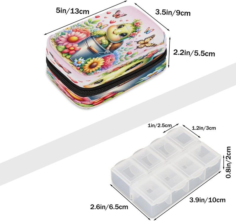 Animal Turtle Art Pill Case Travel Pill Organizer Weekly 7 Day Portable with Zipper Medicine Box Pill Case for Vitamins, Birth Control,Fish Oils,Medication, Supplements - Image 2