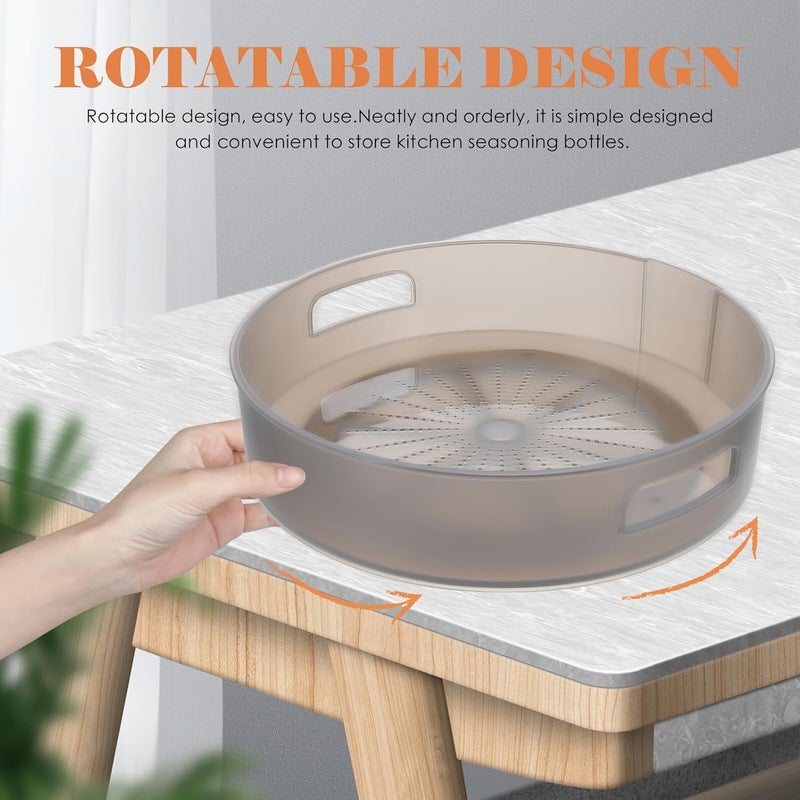 Rotatable Kitchen Spice Rack Organizer with Drain Holes, Small Gray Plastic Turntable Condiment Holder for Pantry and Countertop Storage - Image 3