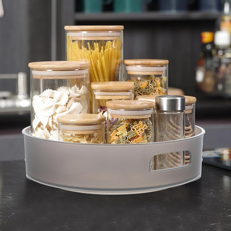Rotatable Kitchen Spice Rack Organizer with Drain Holes, Small Gray Plastic Turntable Condiment Holder for Pantry and Countertop Storage - Image 4