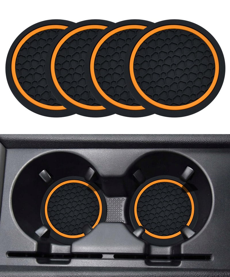 SCUARI 4PCS Car CoastersCar Cup CoastersCar Coasters for Cup HoldersCar Accessories Car Cup Holder Coaster275 Inch NoSlip Anti Dust mats Cup Holder Insert CoasterFits Vehicles BlackOrange - Image 3