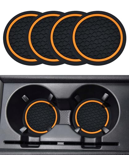 SCUARI 4PCS Car CoastersCar Cup CoastersCar Coasters for Cup HoldersCar Accessories Car Cup Holder Coaster275 Inch NoSlip Anti Dust mats Cup Holder Insert CoasterFits Vehicles BlackOrange - Image 1