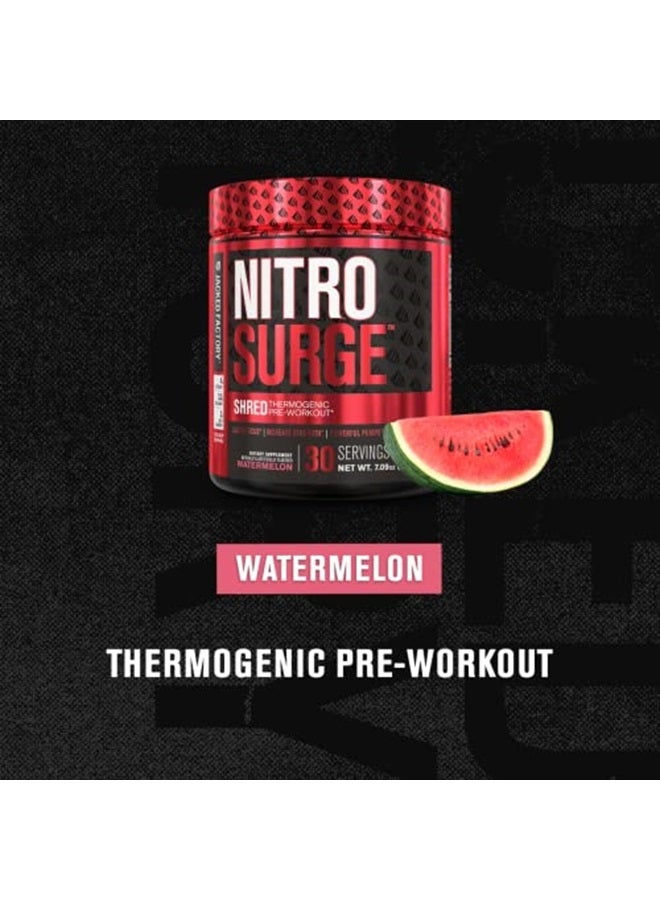 Jacked Factory NITROSURGE Shred Pre Workout Supplement - Energy Booster, Instant Strength Gains, Sharp Focus, Powerful Pumps - Nitric Oxide Booster & PreWorkout Powder - 30Sv, Watermelon - Image 5