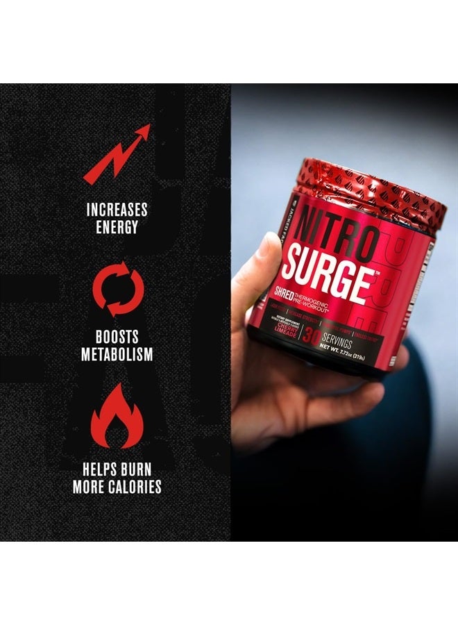 Jacked Factory NITROSURGE Shred Pre Workout Supplement - Energy Booster, Instant Strength Gains, Sharp Focus, Powerful Pumps - Nitric Oxide Booster & PreWorkout Powder - 30Sv, Watermelon - Image 2