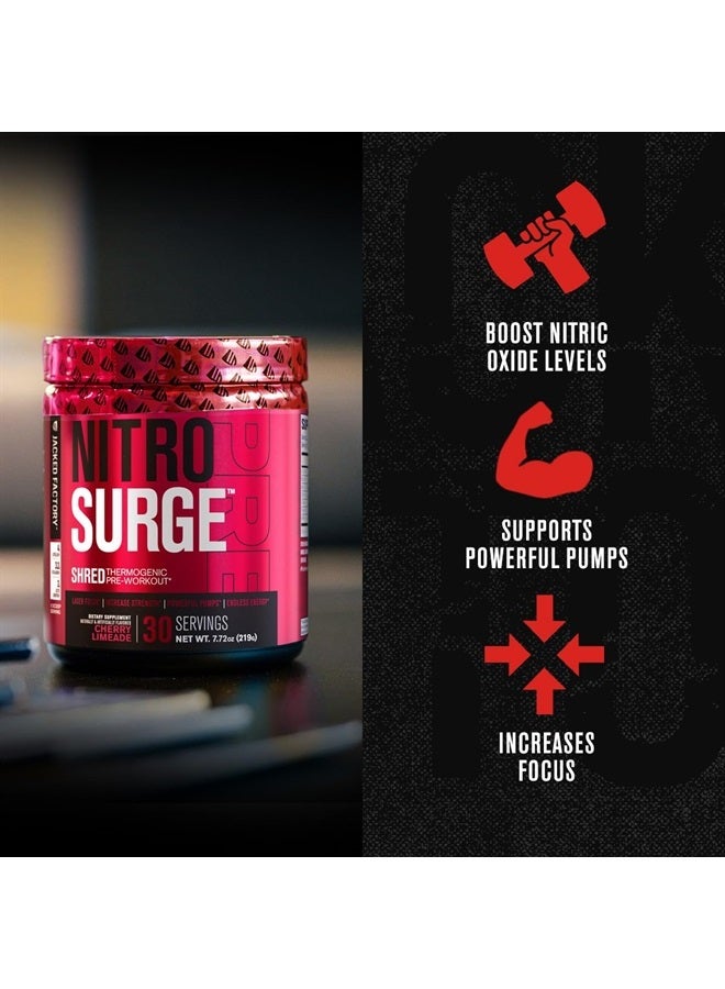 Jacked Factory NITROSURGE Shred Pre Workout Supplement - Energy Booster, Instant Strength Gains, Sharp Focus, Powerful Pumps - Nitric Oxide Booster & PreWorkout Powder - 30Sv, Watermelon - Image 3