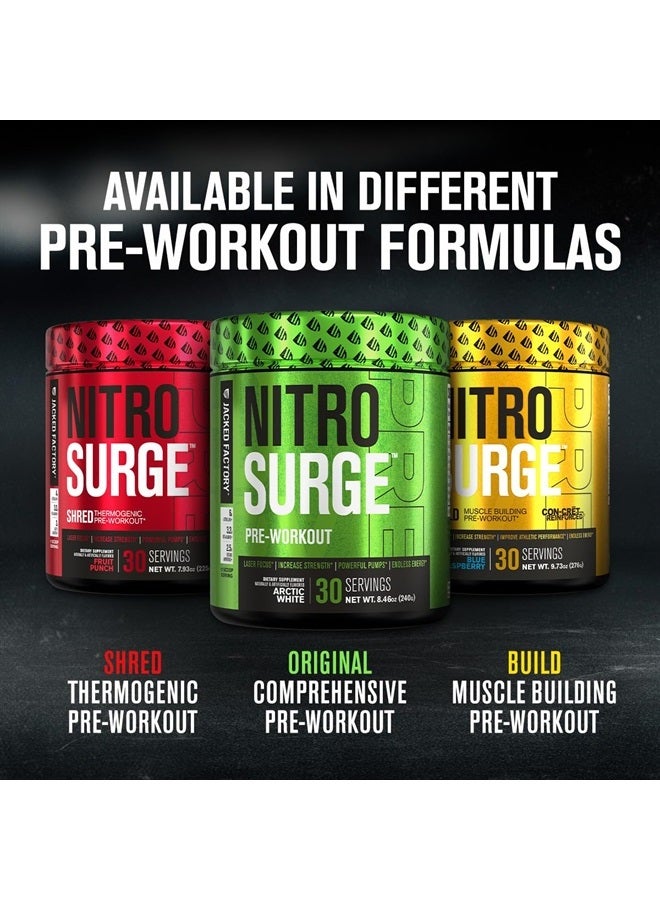 Jacked Factory NITROSURGE Shred Pre Workout Supplement - Energy Booster, Instant Strength Gains, Sharp Focus, Powerful Pumps - Nitric Oxide Booster & PreWorkout Powder - 30Sv, Watermelon - Image 4