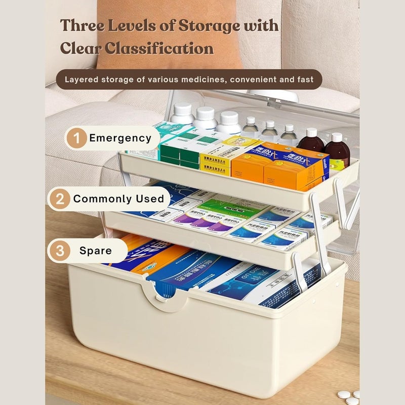 HOOPVOOL Clear Plastic Medicine Storage Box Organizer, Family Emergency Kit Portable Lockable Container for, Art Craft and Cosmetic Household Organizer (Cream, First Aid Box) - Image 5