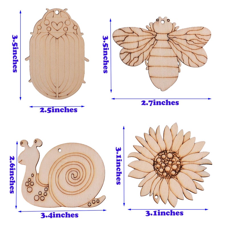 Jsehchya 54PCS Unfinished Blank Wooden Cutouts Craft for Kids,Suit for Children's Painting DIY Room Decoration Gift Giving Surprise (54 Insect) - Image 2