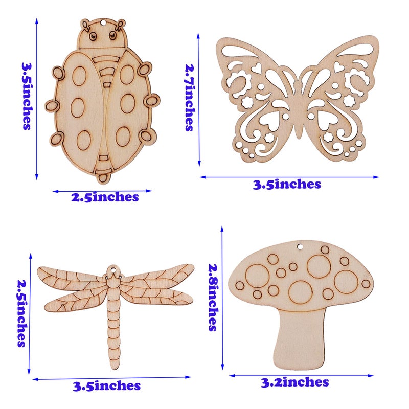 Jsehchya 54PCS Unfinished Blank Wooden Cutouts Craft for Kids,Suit for Children's Painting DIY Room Decoration Gift Giving Surprise (54 Insect) - Image 3