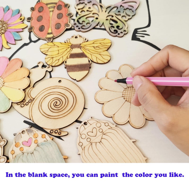 Jsehchya 54PCS Unfinished Blank Wooden Cutouts Craft for Kids,Suit for Children's Painting DIY Room Decoration Gift Giving Surprise (54 Insect) - Image 5