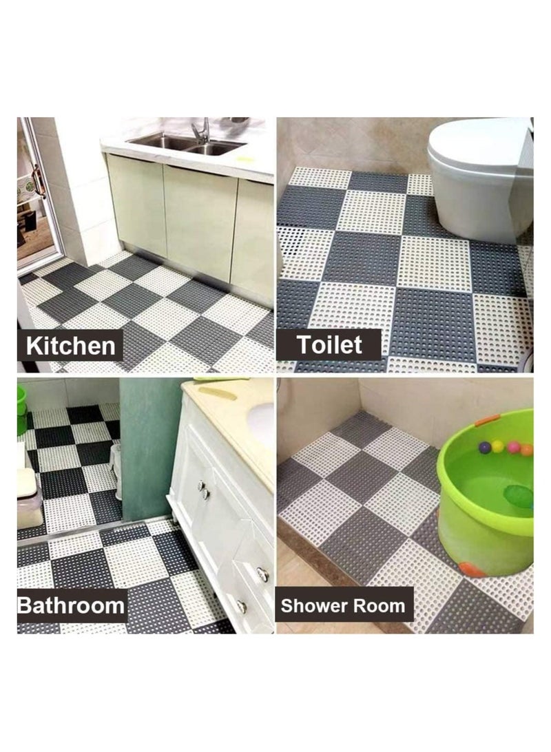 16 PCS Interlocking Drainage Mat, Bathroom Shower Mat, Non Slip Drainage Floor Tiles, Rubber Bathmats with Drain Holes for Bathroom, Kitchen, Pool, Wet Areas, Each 30CM x 30CM - Image 3