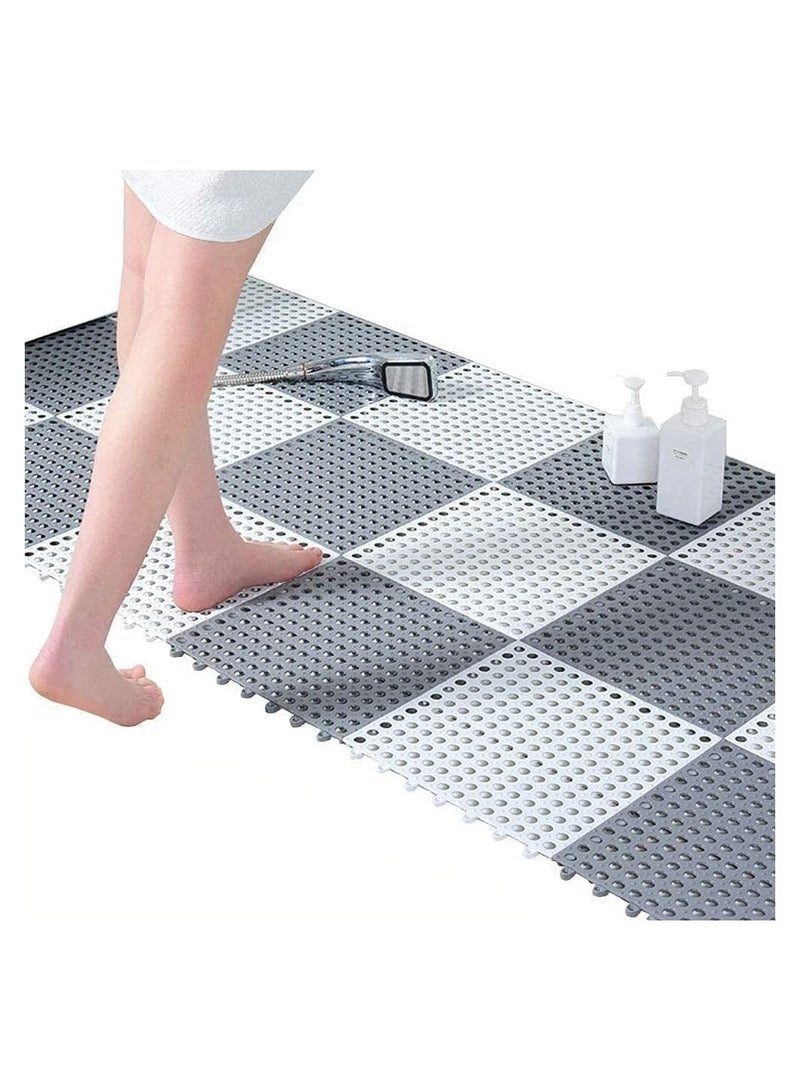 16 PCS Interlocking Drainage Mat, Bathroom Shower Mat, Non Slip Drainage Floor Tiles, Rubber Bathmats with Drain Holes for Bathroom, Kitchen, Pool, Wet Areas, Each 30CM x 30CM - Image 1
