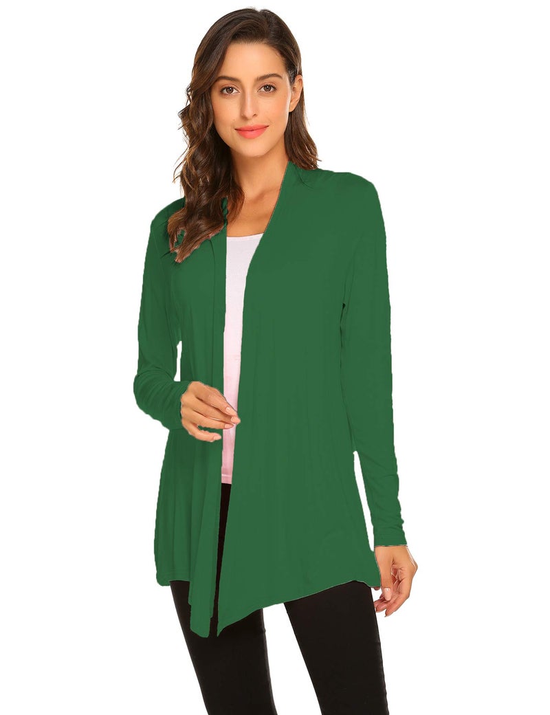 Newchoice Womens Long Open Front Lightweight Cardigans Soft Drape Loose Long Sleeve Flowy Summer Cardigans (Green, XL) - Image 3