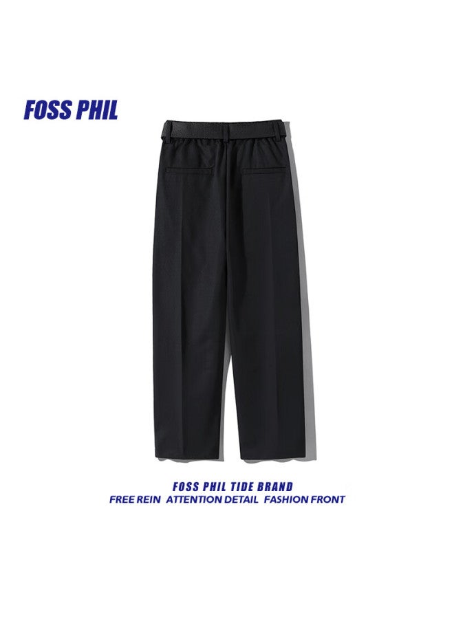 Foss Phil Men's Casual Pants Spring Summer Loose Straight-leg Suit Pants 26588 Black 3XL - Image 3