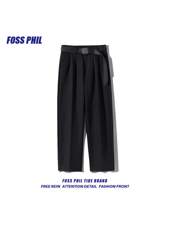 Foss Phil Men's Casual Pants Spring Summer Loose Straight-leg Suit Pants 26588 Black 3XL - Image 1