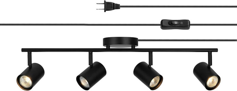 Globe Electric 64000119 4-Light Plug-in Track Lighting, Matte Black Finish, Adjustable Heads, Wall or Ceiling Mount, Modern Industrial Design - Image 1