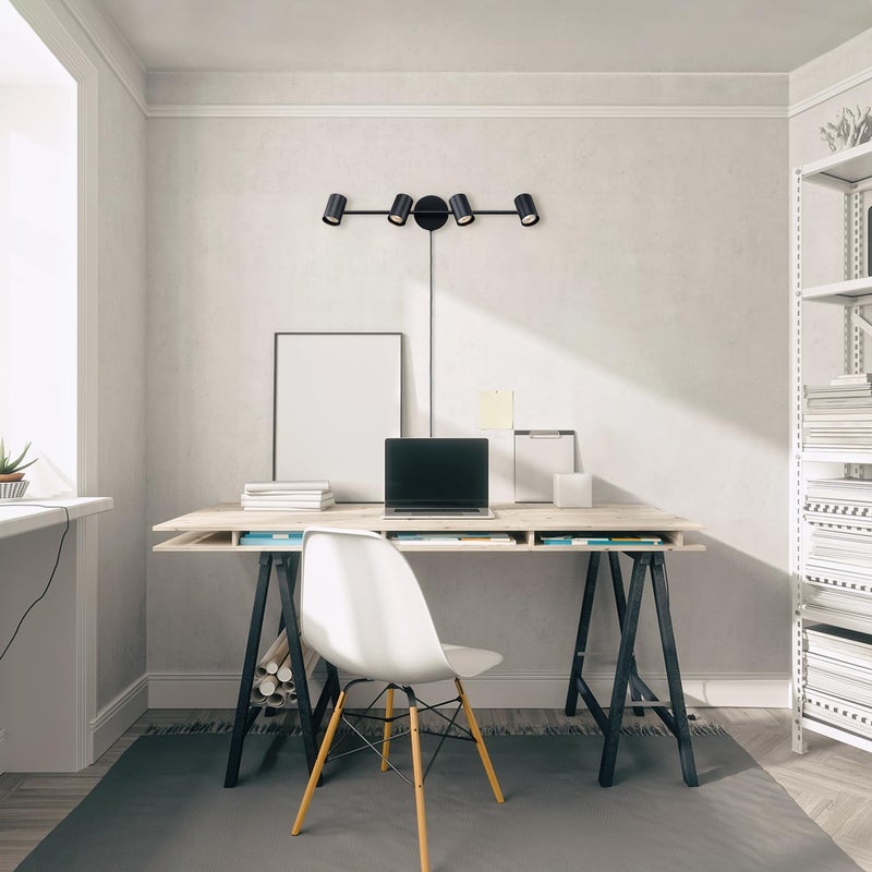 Globe Electric 64000119 4-Light Plug-in Track Lighting, Matte Black Finish, Adjustable Heads, Wall or Ceiling Mount, Modern Industrial Design - Image 2