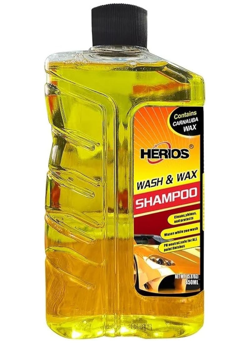 HERIOS Herios Wash & Wax Shampoo for Cars, 450ml, Contains Carnauba Wax  - Image 1
